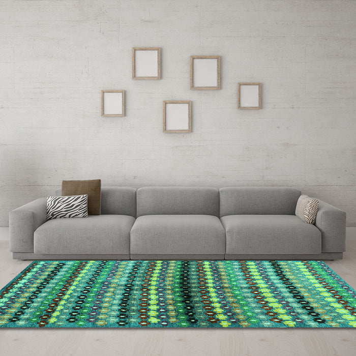 Machine Washable Abstract Turquoise Contemporary Area Rugs in a Living Room,, wshcon705turq