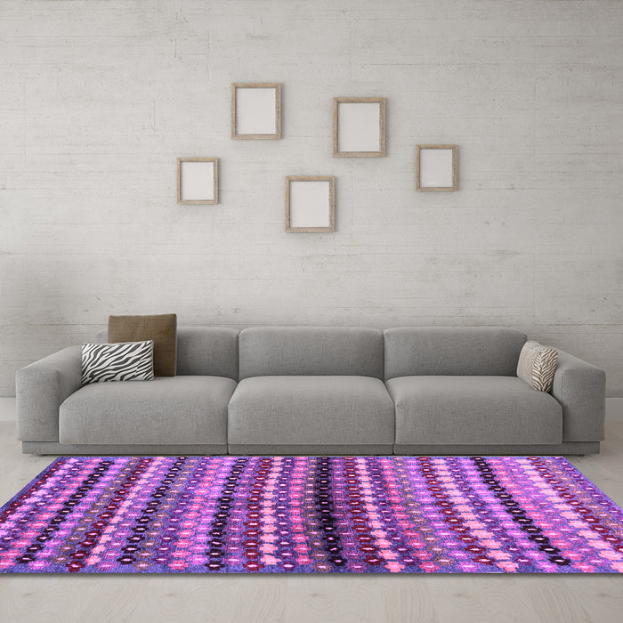 Machine Washable Abstract Purple Contemporary Area Rugs in a Living Room, wshcon705pur