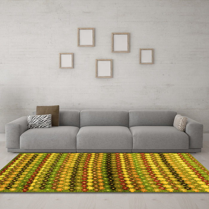 Machine Washable Abstract Yellow Contemporary Rug in a Living Room, wshcon705yw