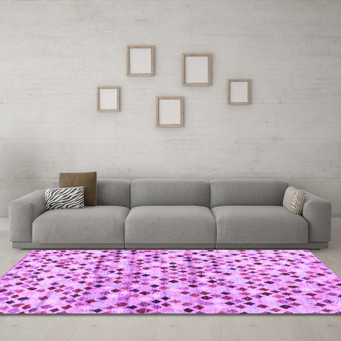 Machine Washable Abstract Purple Contemporary Area Rugs in a Living Room, wshcon706pur