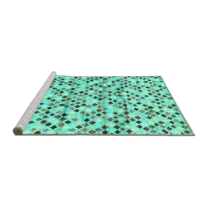 Sideview of Machine Washable Abstract Turquoise Contemporary Area Rugs, wshcon706turq