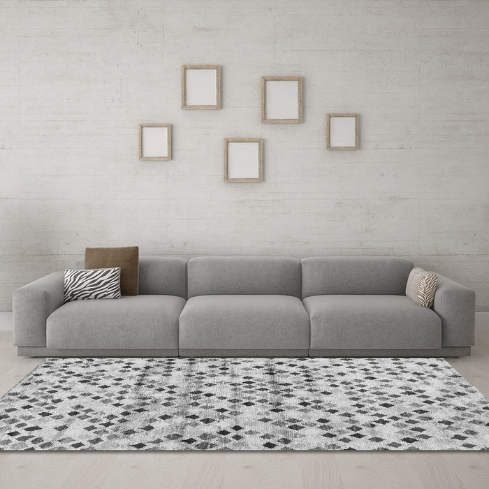 Machine Washable Abstract Gray Contemporary Rug in a Living Room,, wshcon706gry