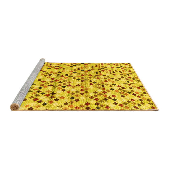 Sideview of Machine Washable Abstract Yellow Contemporary Rug, wshcon706yw