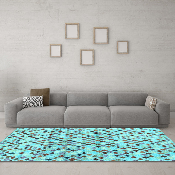Machine Washable Abstract Light Blue Contemporary Rug in a Living Room, wshcon706lblu