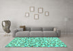 Machine Washable Abstract Turquoise Contemporary Area Rugs in a Living Room,, wshcon706turq