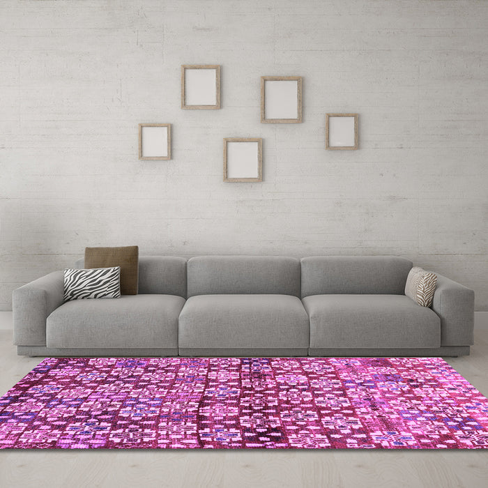Machine Washable Abstract Purple Contemporary Area Rugs in a Living Room, wshcon707pur