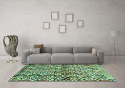 Machine Washable Abstract Turquoise Contemporary Area Rugs in a Living Room,, wshcon707turq