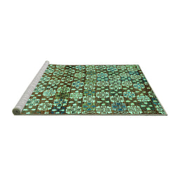 Sideview of Machine Washable Abstract Turquoise Contemporary Area Rugs, wshcon707turq