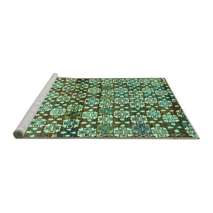 Sideview of Machine Washable Abstract Turquoise Contemporary Area Rugs, wshcon707turq