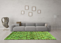 Machine Washable Abstract Green Contemporary Rug, wshcon707grn