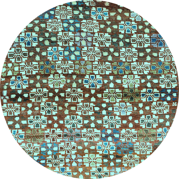 Round Abstract Light Blue Contemporary Rug, con707lblu