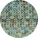 Round Abstract Light Blue Contemporary Rug, con707lblu