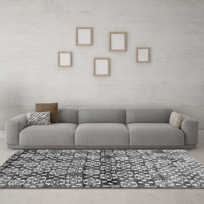 Machine Washable Abstract Gray Contemporary Rug in a Living Room,, wshcon707gry