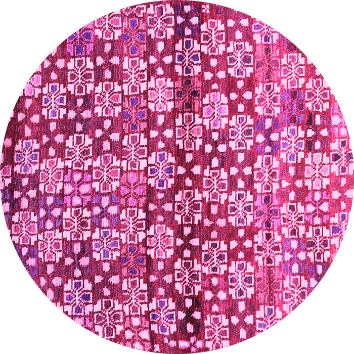 Round Machine Washable Abstract Pink Contemporary Rug, wshcon707pnk