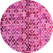 Round Machine Washable Abstract Pink Contemporary Rug, wshcon707pnk