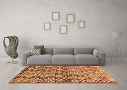 Machine Washable Abstract Brown Contemporary Rug in a Living Room,, wshcon707brn