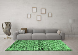 Machine Washable Abstract Emerald Green Contemporary Area Rugs in a Living Room,, wshcon707emgrn