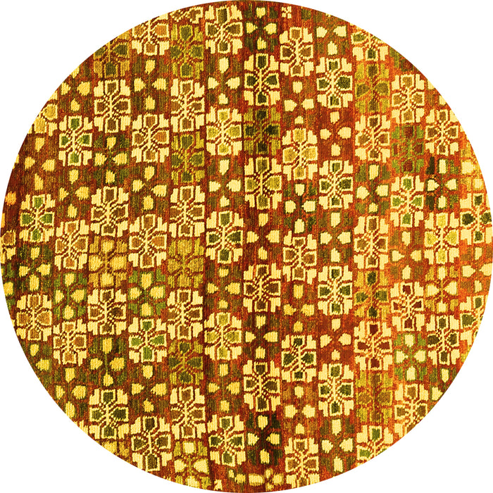 Round Abstract Yellow Contemporary Rug, con707yw