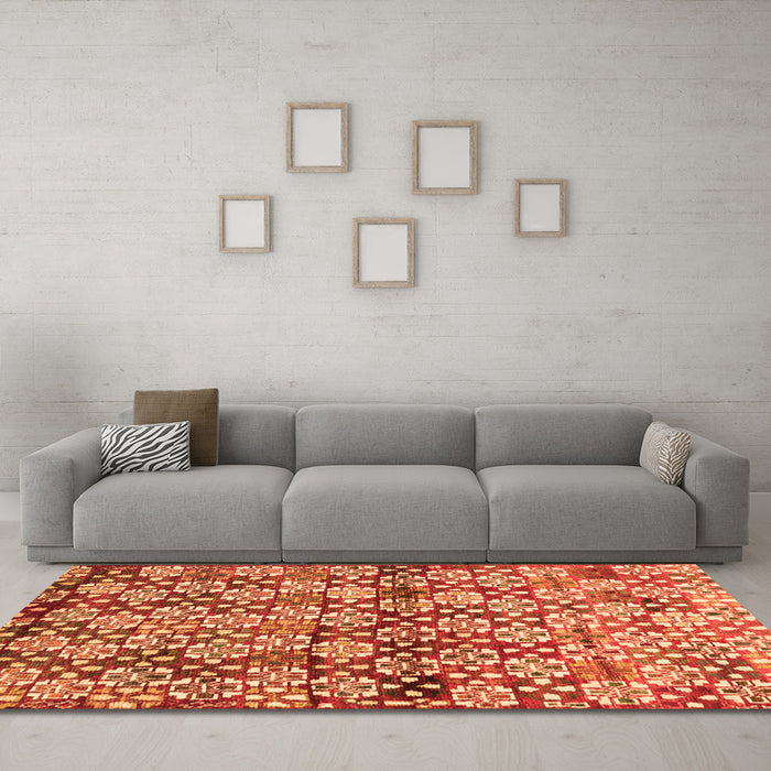 Machine Washable Abstract Orange Contemporary Area Rugs in a Living Room, wshcon707org