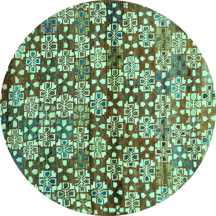 Round Machine Washable Abstract Turquoise Contemporary Area Rugs, wshcon707turq