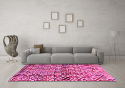 Machine Washable Abstract Pink Contemporary Rug in a Living Room, wshcon707pnk