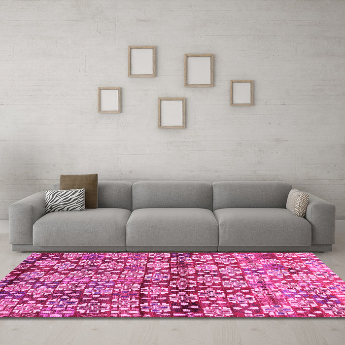 Machine Washable Abstract Pink Contemporary Rug in a Living Room, wshcon707pnk