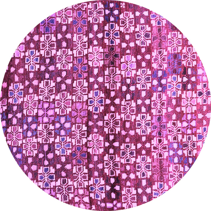 Round Abstract Purple Contemporary Rug, con707pur