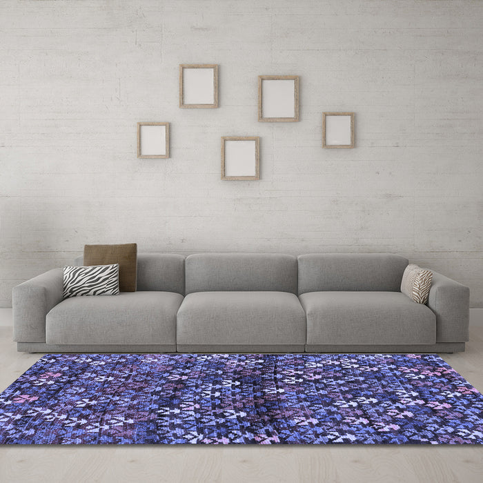 Machine Washable Abstract Blue Contemporary Rug in a Living Room, wshcon708blu