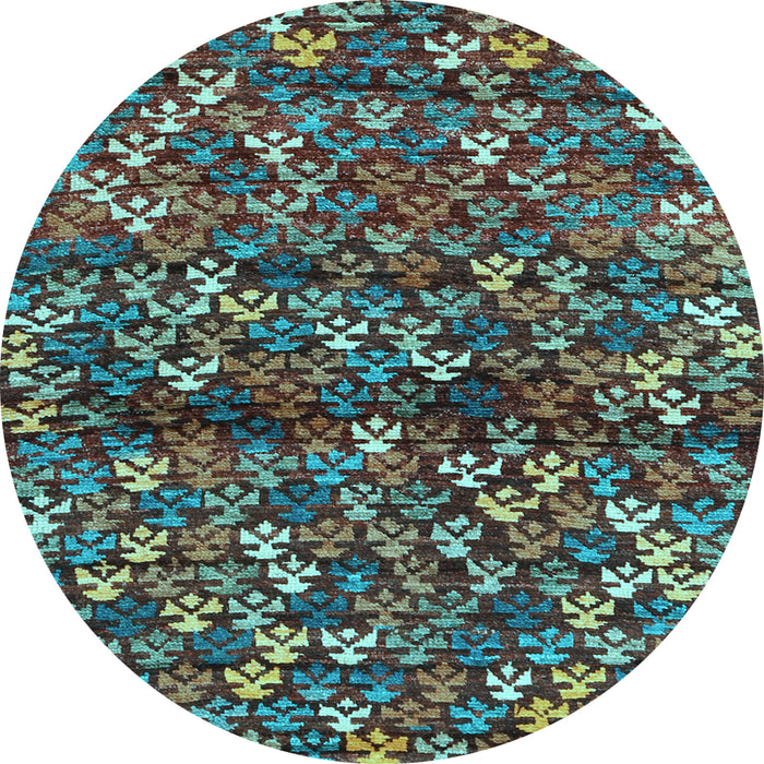 Round Abstract Light Blue Contemporary Rug, con708lblu