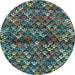 Round Abstract Light Blue Contemporary Rug, con708lblu