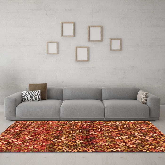 Machine Washable Abstract Orange Contemporary Area Rugs in a Living Room, wshcon708org