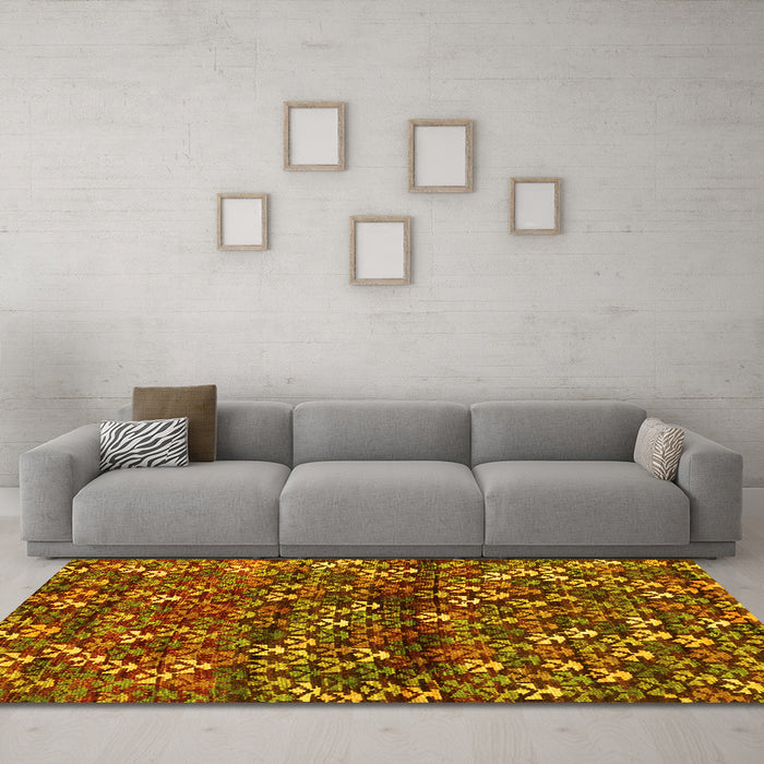 Machine Washable Abstract Yellow Contemporary Rug in a Living Room, wshcon708yw