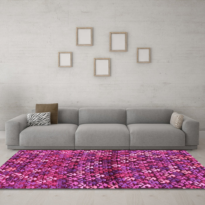 Machine Washable Abstract Pink Contemporary Rug in a Living Room, wshcon708pnk