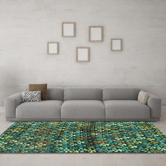 Machine Washable Abstract Turquoise Contemporary Area Rugs in a Living Room,, wshcon708turq