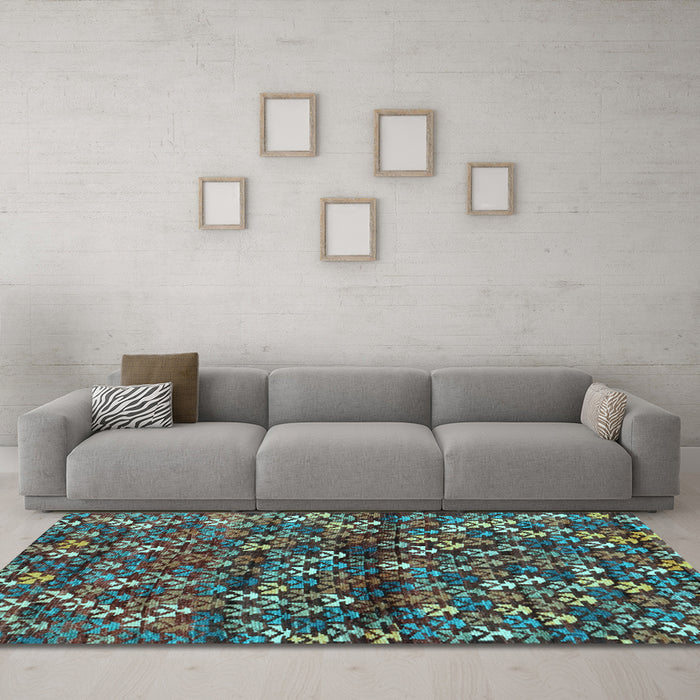 Machine Washable Abstract Light Blue Contemporary Rug in a Living Room, wshcon708lblu