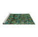 Sideview of Machine Washable Abstract Turquoise Contemporary Area Rugs, wshcon708turq