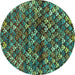 Round Abstract Turquoise Contemporary Rug, con708turq