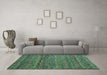 Machine Washable Abstract Turquoise Contemporary Area Rugs in a Living Room,, wshcon709turq