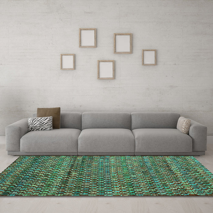 Machine Washable Abstract Turquoise Contemporary Area Rugs in a Living Room,, wshcon709turq