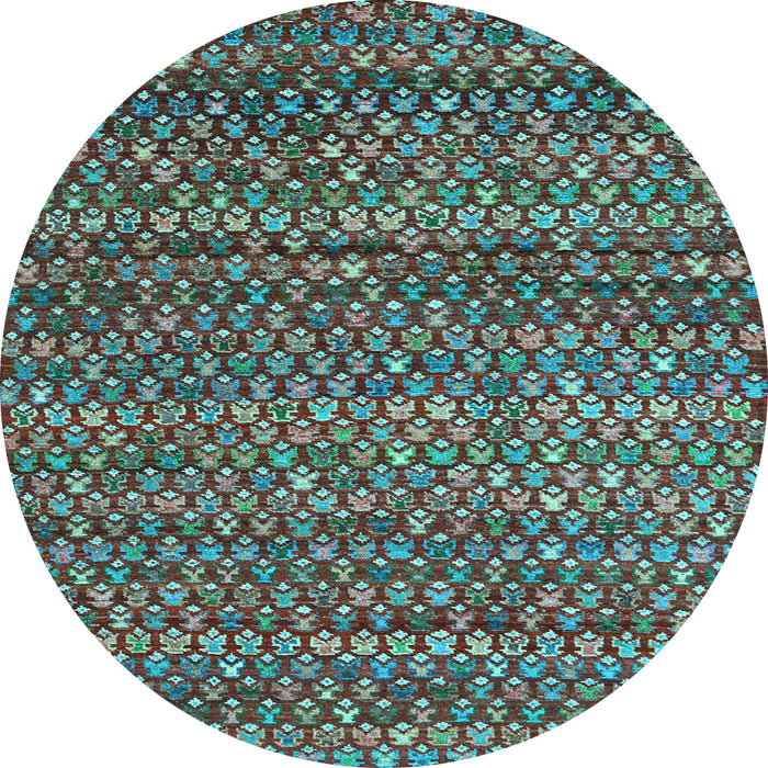 Round Abstract Light Blue Contemporary Rug, con709lblu