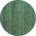 Round Abstract Turquoise Contemporary Rug, con709turq