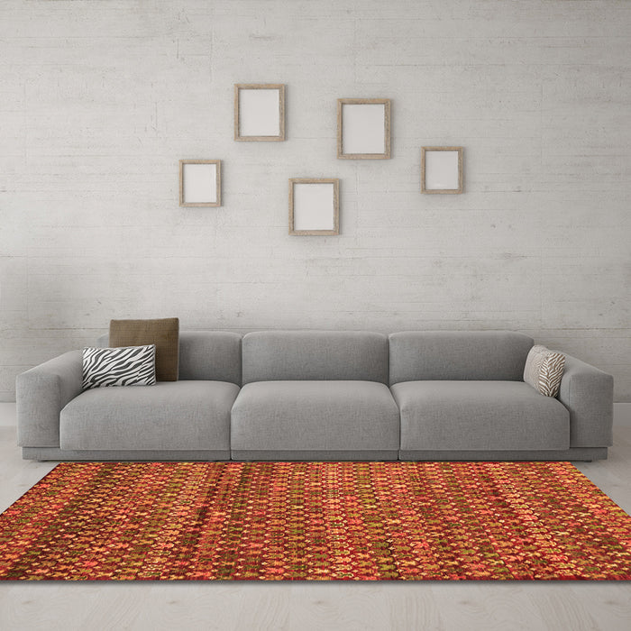 Machine Washable Abstract Orange Contemporary Area Rugs in a Living Room, wshcon709org