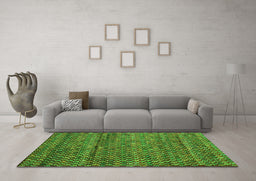 Machine Washable Abstract Green Contemporary Area Rugs in a Living Room,, wshcon709grn