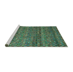 Sideview of Machine Washable Abstract Turquoise Contemporary Area Rugs, wshcon709turq