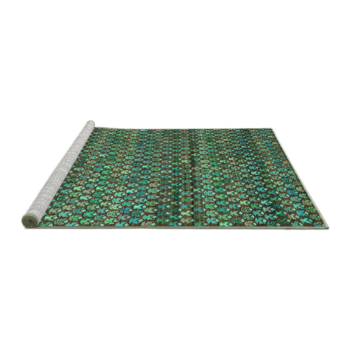 Sideview of Machine Washable Abstract Turquoise Contemporary Area Rugs, wshcon709turq