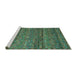 Sideview of Machine Washable Abstract Turquoise Contemporary Area Rugs, wshcon709turq