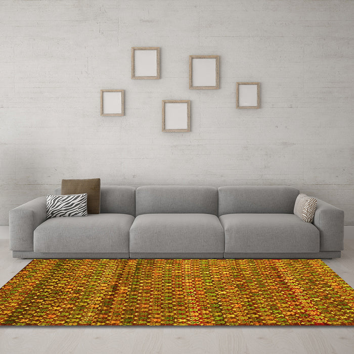 Machine Washable Abstract Yellow Contemporary Rug in a Living Room, wshcon709yw