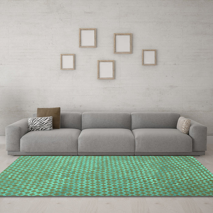 Machine Washable Abstract Turquoise Contemporary Area Rugs in a Living Room,, wshcon710turq