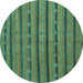 Round Machine Washable Abstract Turquoise Contemporary Area Rugs, wshcon711turq
