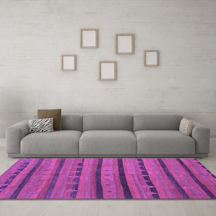 Machine Washable Abstract Purple Contemporary Area Rugs in a Living Room, wshcon711pur